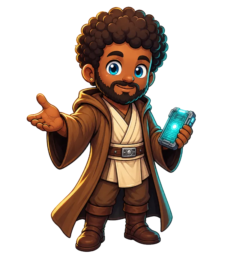 Noobi at the workshop, ready to guide you.